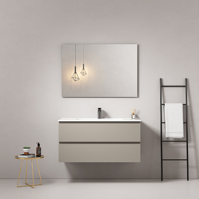 Mobile bagno sospeso 80 cm Grigio Cenere Lavabo in Ceramica Specchio Quadro - Fiji Paint