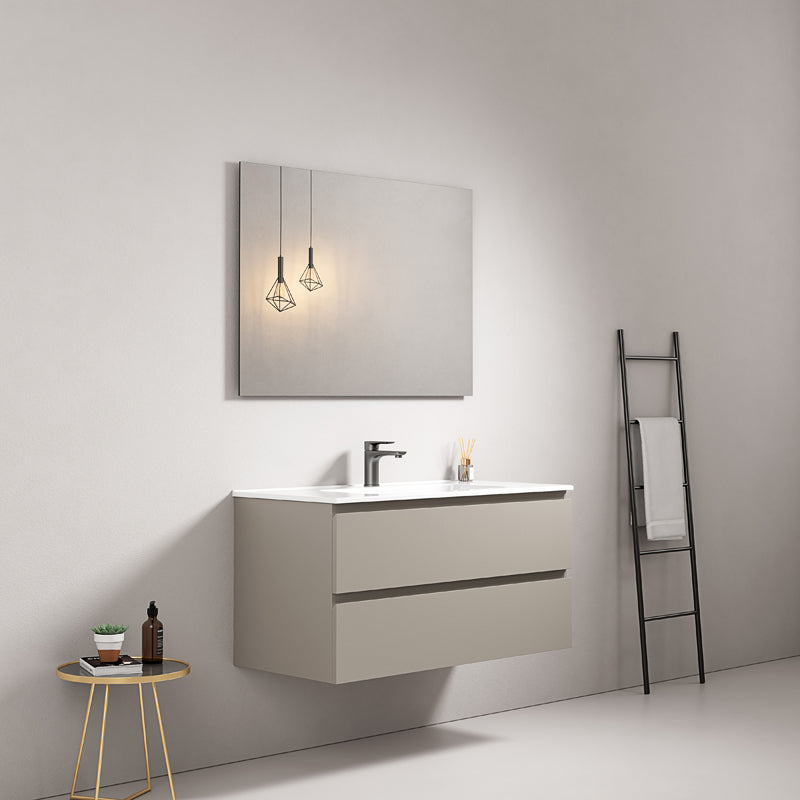 Mobile bagno sospeso 80 cm Grigio Cenere Lavabo in Ceramica Specchio Quadro - Fiji Paint