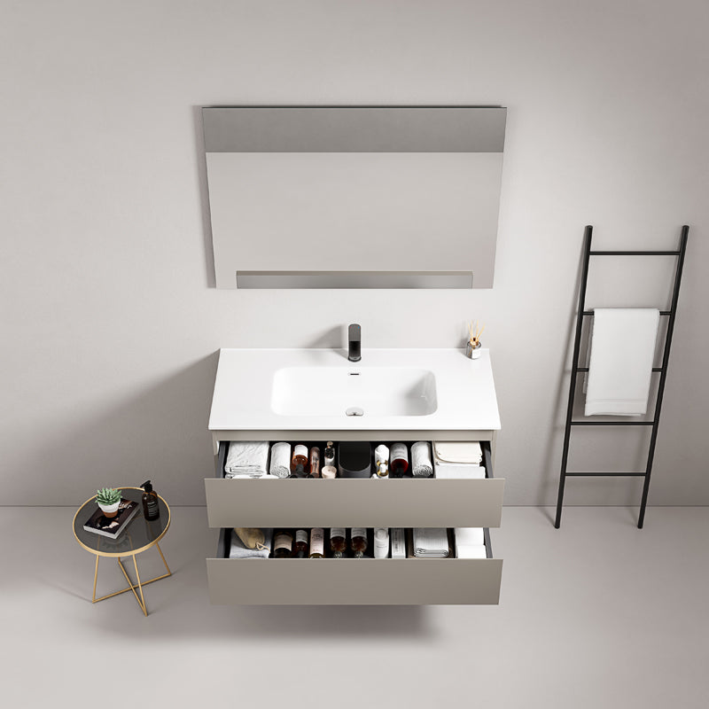 Mobile bagno sospeso 80 cm Grigio Cenere Lavabo in Ceramica Specchio Quadro - Fiji Paint