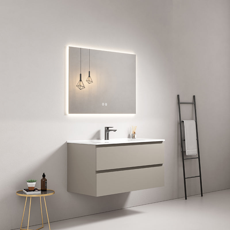 Mobile bagno sospeso 80 cm Grigio Cenere Lavabo in Ceramica Specchio Quadro Retroilluminato - Fiji Paint