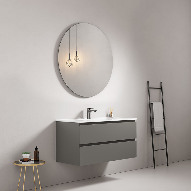 Mobile bagno sospeso 80 cm Grigio Londra Lavabo in Ceramica Specchio Tondo - Fiji Paint