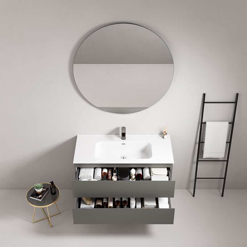 Mobile bagno sospeso 80 cm Grigio Londra Lavabo in Ceramica Specchio Tondo - Fiji Paint