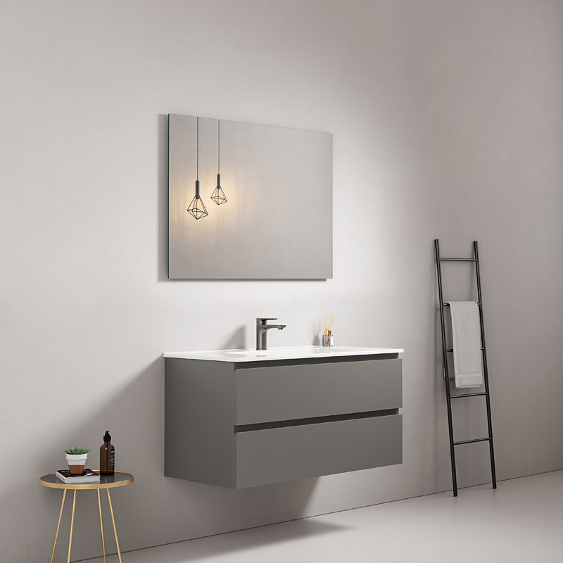 Mobile bagno sospeso 80 cm Grigio Londra Lavabo in Ceramica Specchio Quadro - Fiji Paint