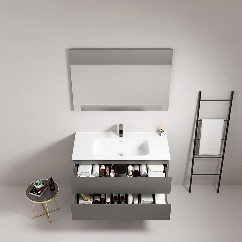 Mobile bagno sospeso 80 cm Grigio Londra Lavabo in Ceramica Specchio Quadro - Fiji Paint