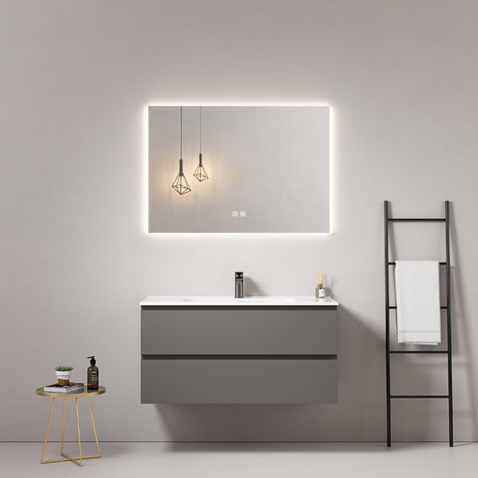 Mobile bagno sospeso 100 cm Grigio Londra Lavabo in Ceramica Specchio Quadro Retroilluminato - Fiji Paint