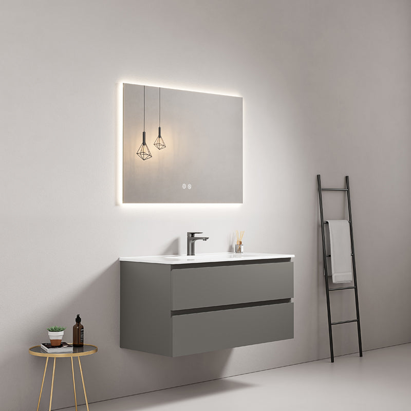 Mobile bagno sospeso 100 cm Grigio Londra Lavabo in Ceramica Specchio Quadro Retroilluminato - Fiji Paint