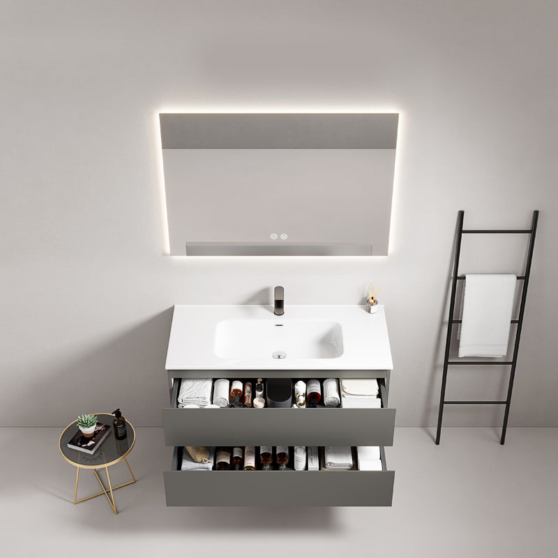 Mobile bagno sospeso 100 cm Grigio Londra Lavabo in Ceramica Specchio Quadro Retroilluminato - Fiji Paint