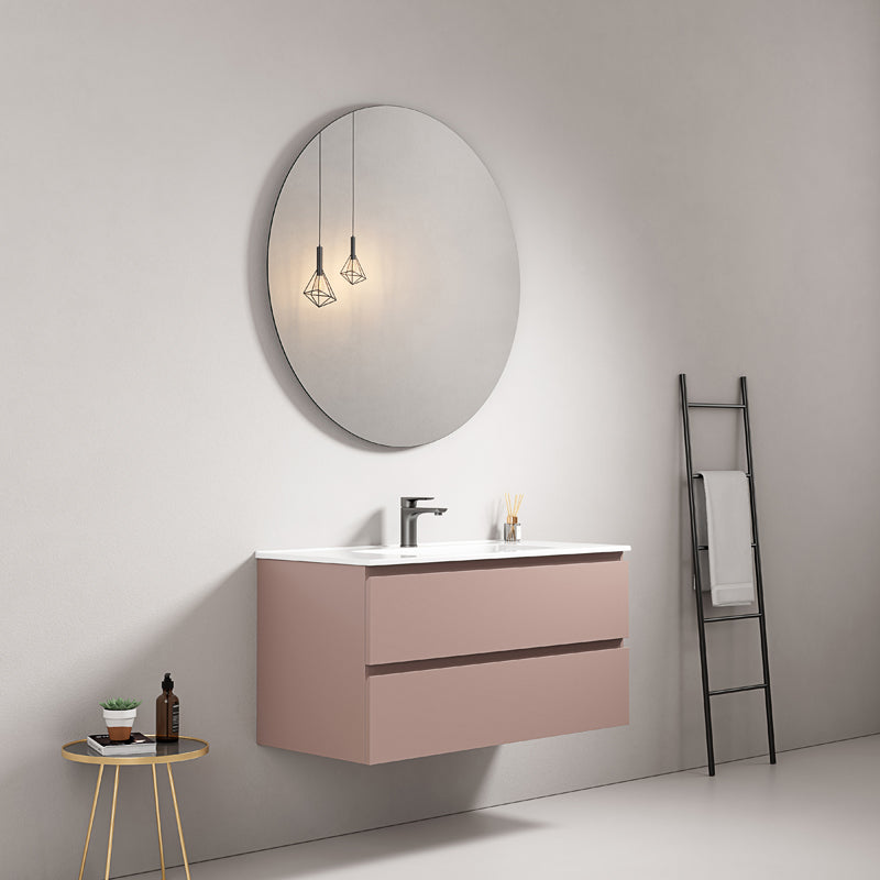 Mobile bagno sospeso 80 cm Rosa Retro Lavabo in Ceramica Specchio Tondo - Fiji Paint