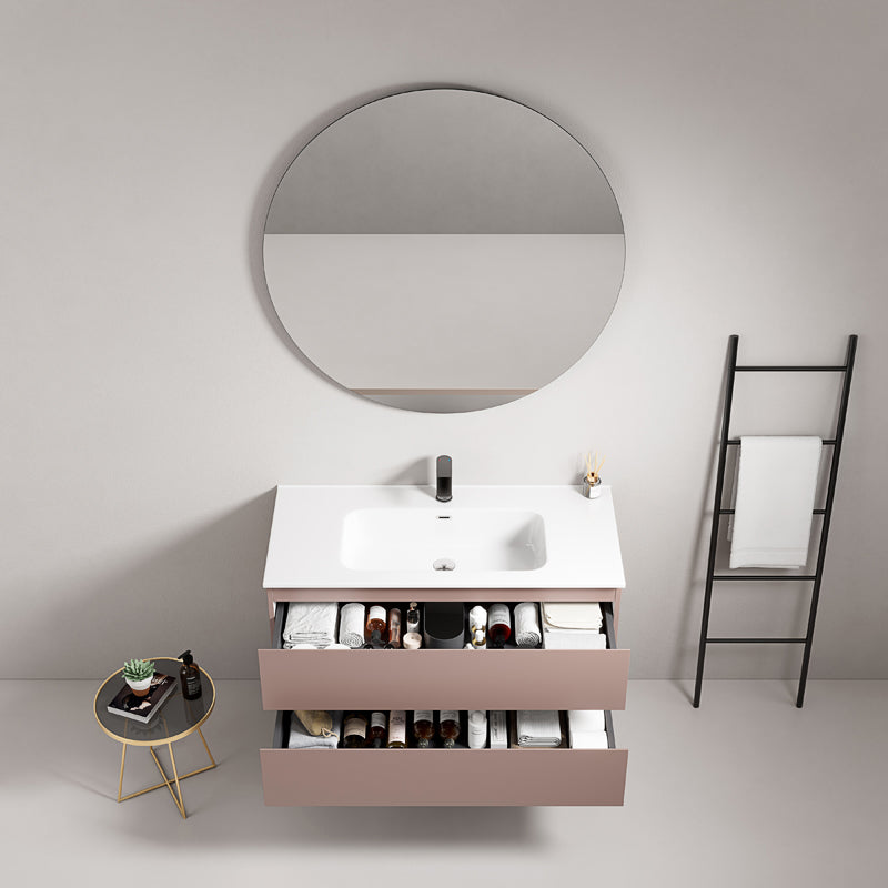 Mobile bagno sospeso 80 cm Rosa Retro Lavabo in Ceramica Specchio Tondo - Fiji Paint