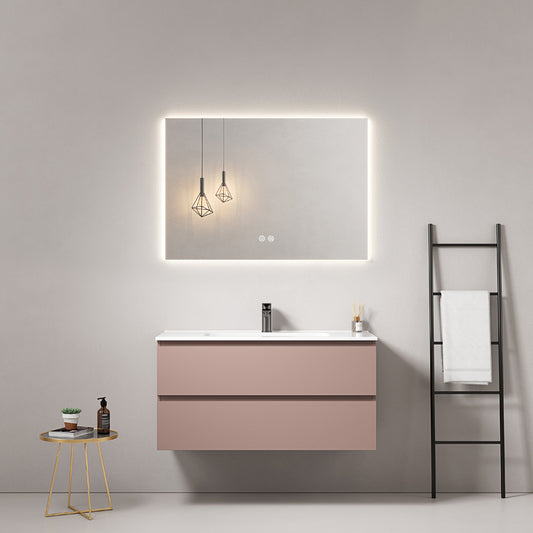 Mobile bagno sospeso 100 cm Rosa Retro Lavabo in Ceramica Specchio Quadro Retroilluminato - Fiji Paint