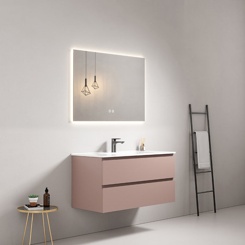 Mobile bagno sospeso 80 cm Rosa Retro Lavabo in Ceramica Specchio Quadro Retroilluminato - Fiji Paint