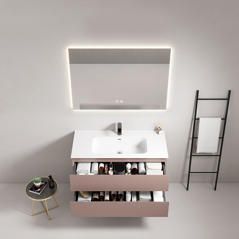 Mobile bagno sospeso 80 cm Rosa Retro Lavabo in Ceramica Specchio Quadro Retroilluminato - Fiji Paint