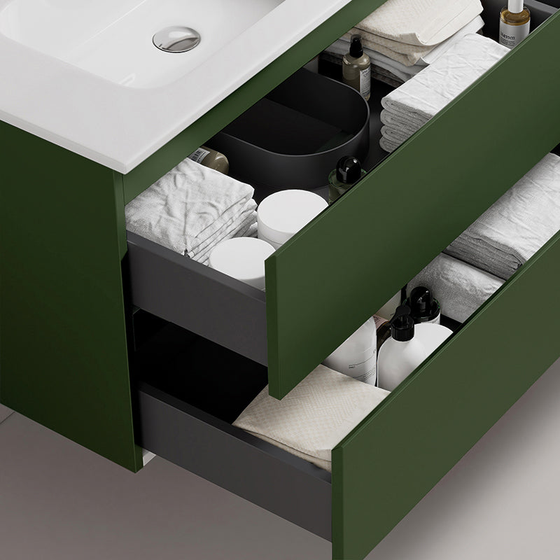 Mobile bagno sospeso 80 cm Verde Comodoro Lavabo in Ceramica Senza Specchio - Fiji Paint