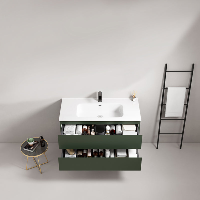 Mobile bagno sospeso 80 cm Verde Comodoro Lavabo in Ceramica Senza Specchio - Fiji Paint