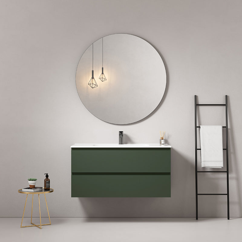 Mobile bagno sospeso 100 cm Verde Comodoro Lavabo in Ceramica Specchio Tondo - Fiji Paint