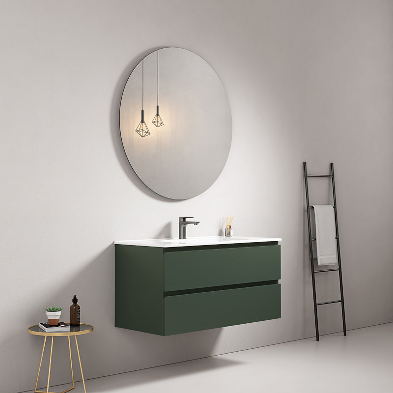 Mobile bagno sospeso 100 cm Verde Comodoro Lavabo in Ceramica Specchio Tondo - Fiji Paint