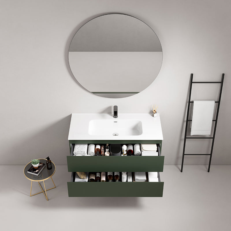 Mobile bagno sospeso 100 cm Verde Comodoro Lavabo in Ceramica Specchio Tondo - Fiji Paint