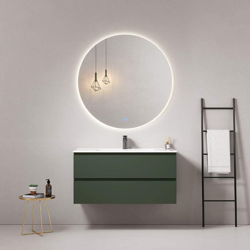 Mobile bagno sospeso 80 cm Verde Comodoro Lavabo in Ceramica Specchio Tondo Retroilluminato - Fiji Paint