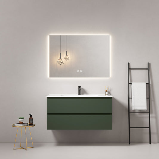 Mobile bagno sospeso 80 cm Verde Comodoro Lavabo in Ceramica Specchio Quadro Retroilluminato - Fiji Paint
