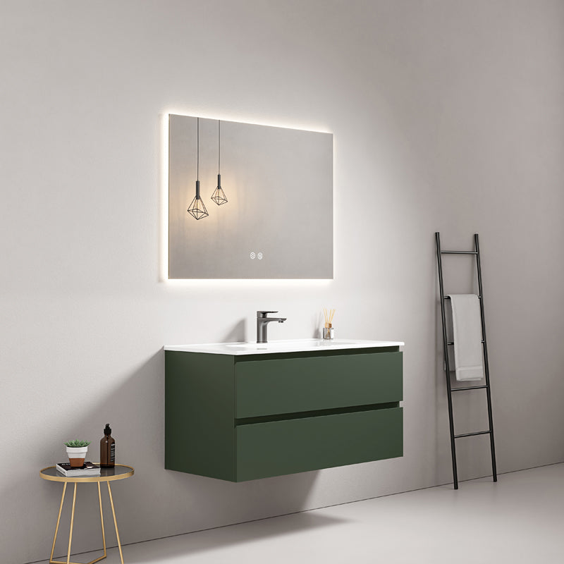 Mobile bagno sospeso 80 cm Verde Comodoro Lavabo in Ceramica Specchio Quadro Retroilluminato - Fiji Paint