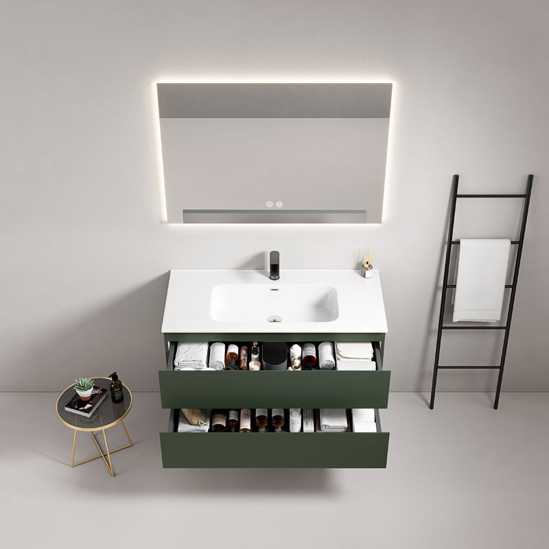 Mobile bagno sospeso 80 cm Verde Comodoro Lavabo in Ceramica Specchio Quadro Retroilluminato - Fiji Paint