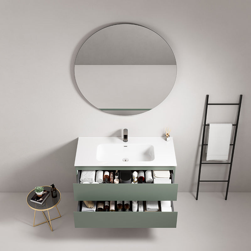 Mobile bagno sospeso 100 cm Verde Salvia Lavabo in Ceramica Specchio Tondo - Fiji Paint