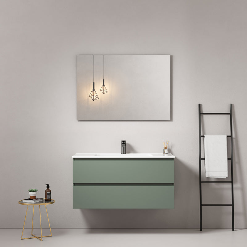 Mobile bagno sospeso 100 cm Verde Salvia Lavabo in Ceramica Specchio Quadro - Fiji Paint