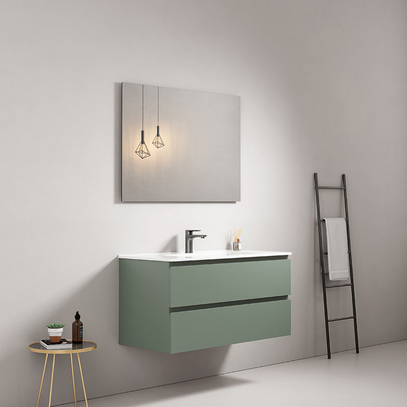 Mobile bagno sospeso 100 cm Verde Salvia Lavabo in Ceramica Specchio Quadro - Fiji Paint