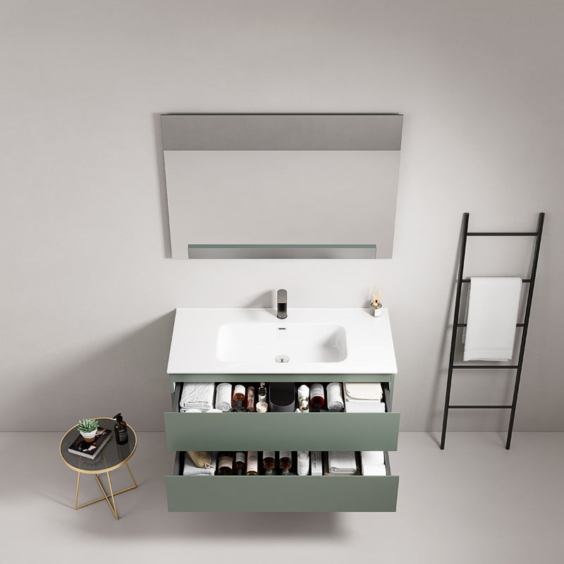 Mobile bagno sospeso 100 cm Verde Salvia Lavabo in Ceramica Specchio Quadro - Fiji Paint