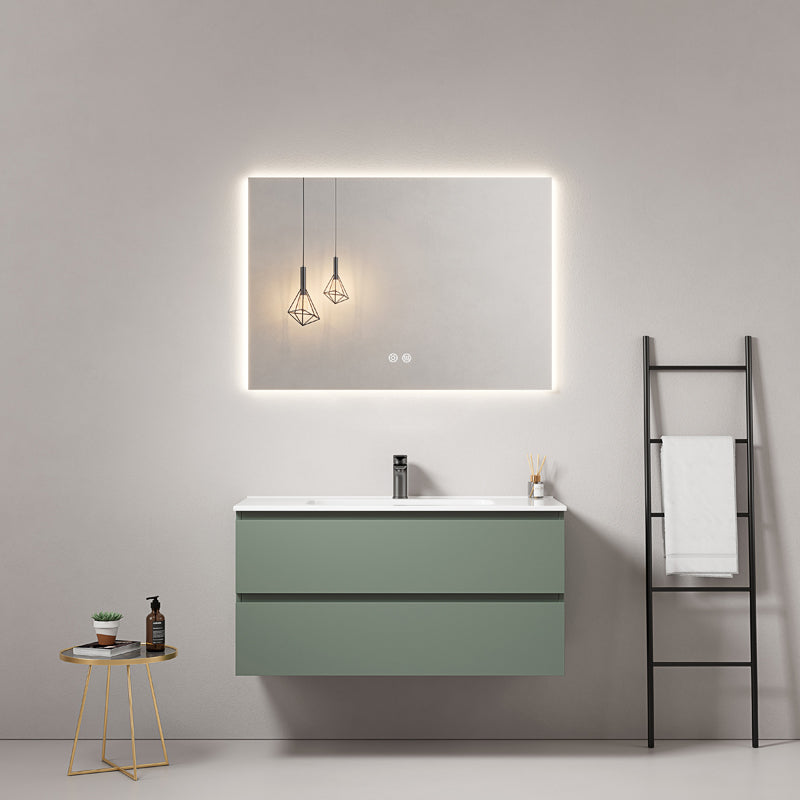 Mobile bagno sospeso 80 cm Verde Salvia Lavabo in Ceramica Specchio Quadro Retroilluminato - Fiji Paint