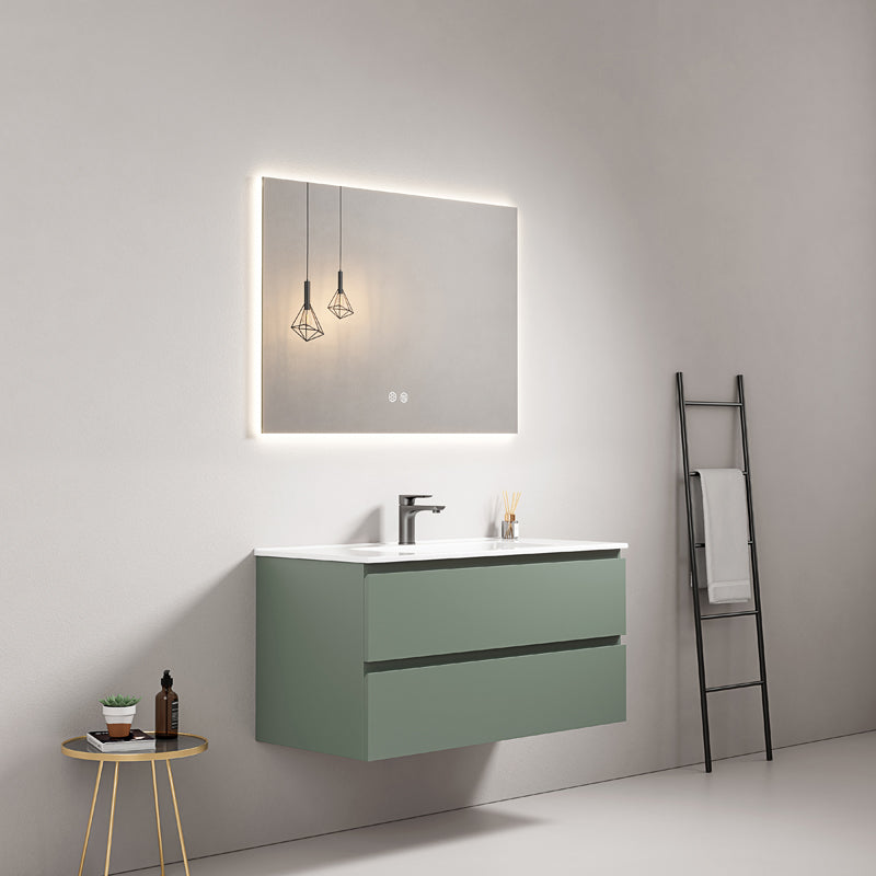 Mobile bagno sospeso 80 cm Verde Salvia Lavabo in Ceramica Specchio Quadro Retroilluminato - Fiji Paint