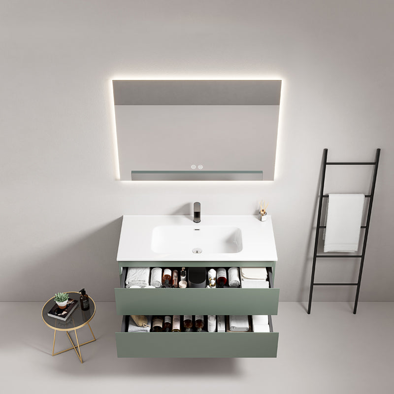 Mobile bagno sospeso 80 cm Verde Salvia Lavabo in Ceramica Specchio Quadro Retroilluminato - Fiji Paint