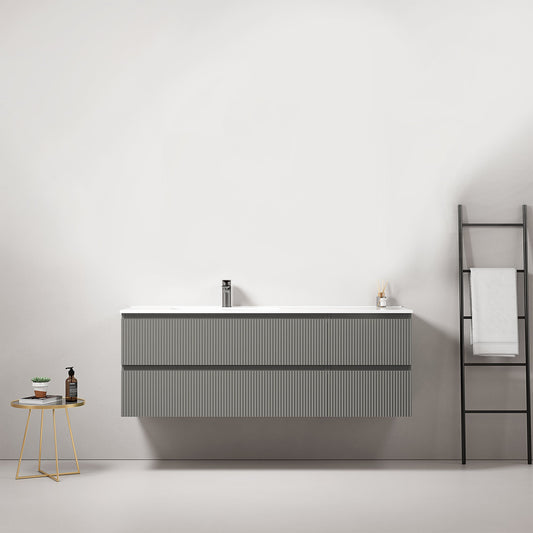 Mobile bagno sospeso cannettato 140 cm Grigio Londra Lavabo a Sinistra in Resina Senza Specchio - Fiji Paint