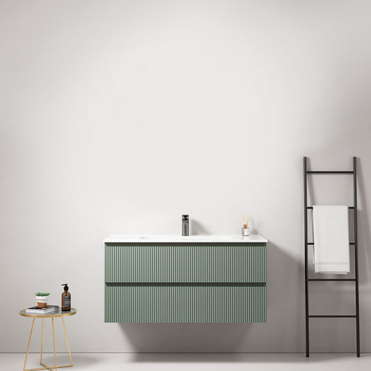 Mobile bagno sospeso cannettato 100 cm Verde Salvia Lavabo in Ceramica Senza Specchio - Fiji Paint