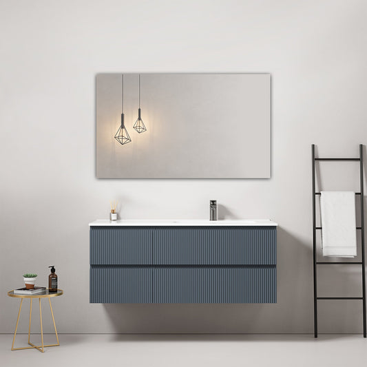 Mobile bagno sospeso cannettato 120 cm Blu Mare Lavabo a Destra in Ceramica Specchio Quadro - Fiji Paint
