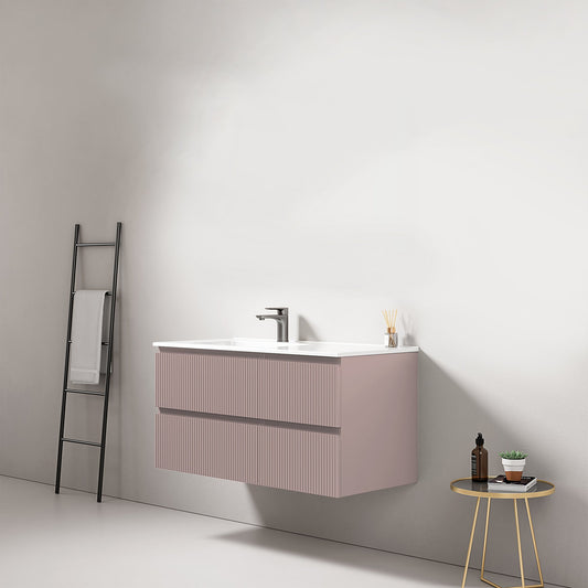 Mobile bagno sospeso cannettato 100 cm Rosa Retro Lavabo a Sinistra in Ceramica Senza Specchio - Fiji Paint