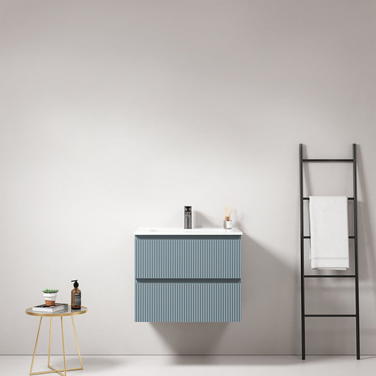 Mobile bagno sospeso cannettato 60 cm Blu Avio Lavabo in Ceramica Senza Specchio - Fiji Paint