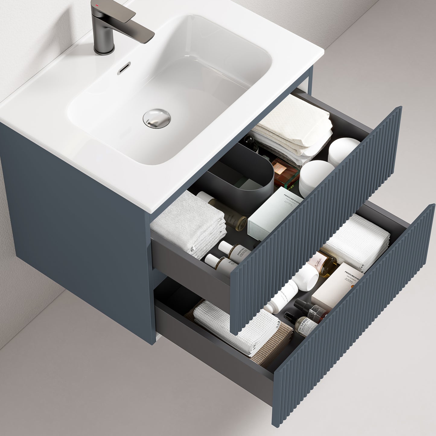 Mobile bagno sospeso cannettato 60 cm Blu Mare Lavabo in Ceramica Specchio Quadro - Fiji Paint