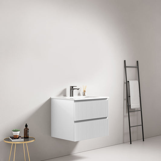 Mobile bagno sospeso cannettato 60 cm Bianco Lavabo in Ceramica Senza Specchio - Fiji Paint