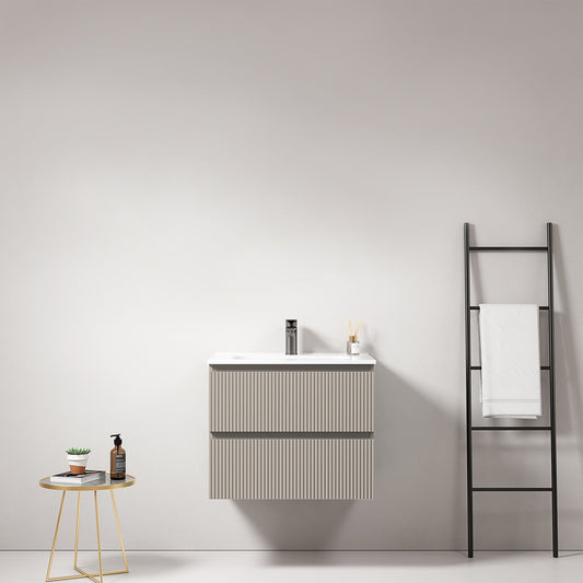 Mobile bagno sospeso cannettato 60 cm Grigio Cenere Lavabo in Ceramica Senza Specchio - Fiji Paint