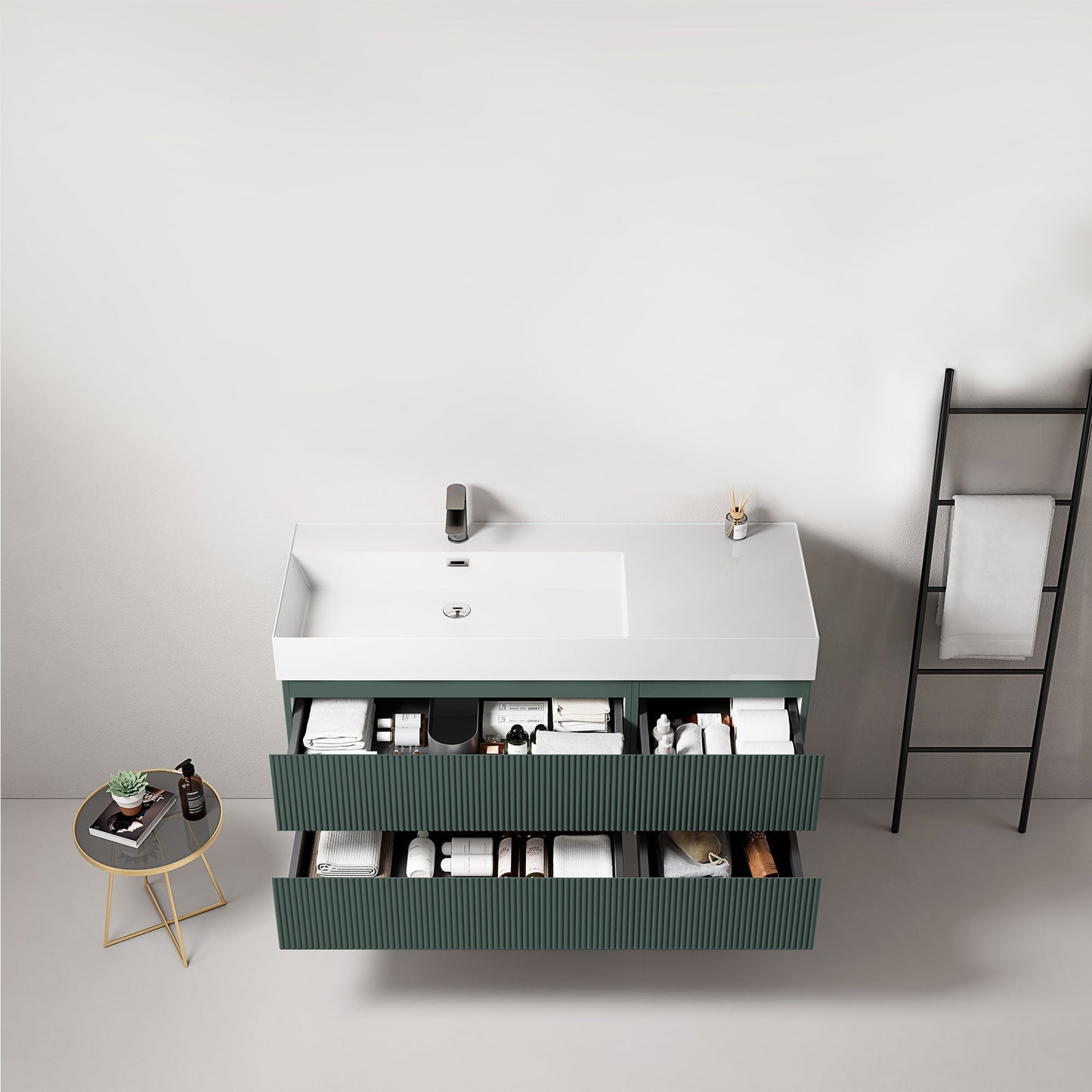 Mobile bagno sospeso cannettato 120 cm Verde Comodoro Lavabo a Sinistra in Resina Senza Specchio - Fiji Paint