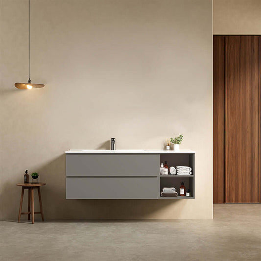 Mobile bagno sospeso 140 cm Grigio Londra Lavabo a Sinistra in Resina Senza Specchio - Fiji Paint Plus