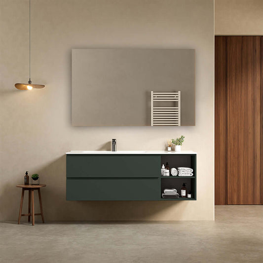 Mobile bagno sospeso 140 cm Verde Comodoro Lavabo a Sinistra in Resina Specchio Quadro - Fiji Paint Plus