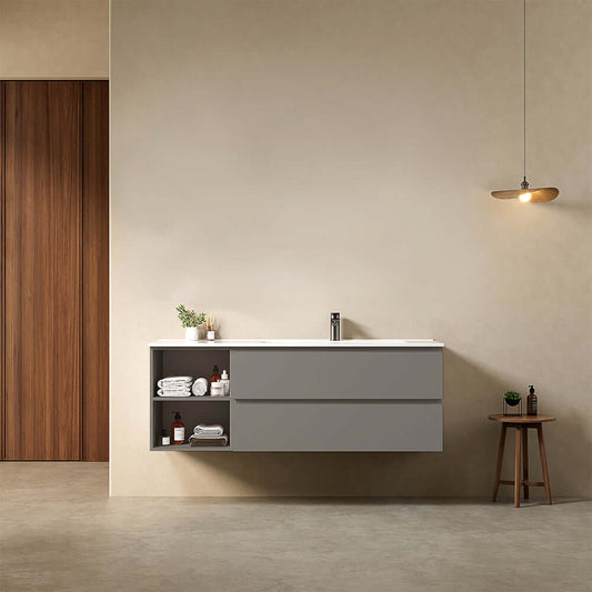 Mobile bagno sospeso 140 cm Grigio Londra Lavabo a Destra in Resina Senza Specchio - Fiji Paint Plus