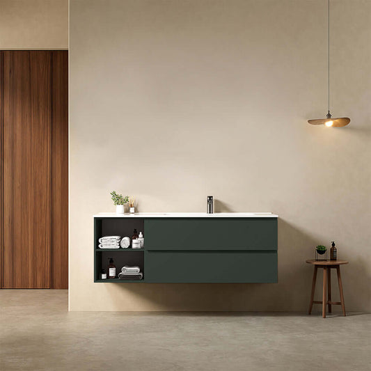 Mobile bagno sospeso 140 cm Verde Comodoro Lavabo a Destra in Resina Senza Specchio - Fiji Paint Plus