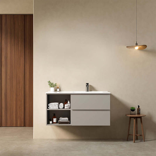 Mobile bagno sospeso 100 cm Grigio Cenere Lavabo a Destra in Ceramica Senza Specchio - Fiji Paint Plus