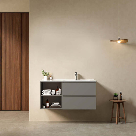 Mobile bagno sospeso 100 cm Grigio Londra Lavabo a Destra in Ceramica Senza Specchio - Fiji Paint Plus