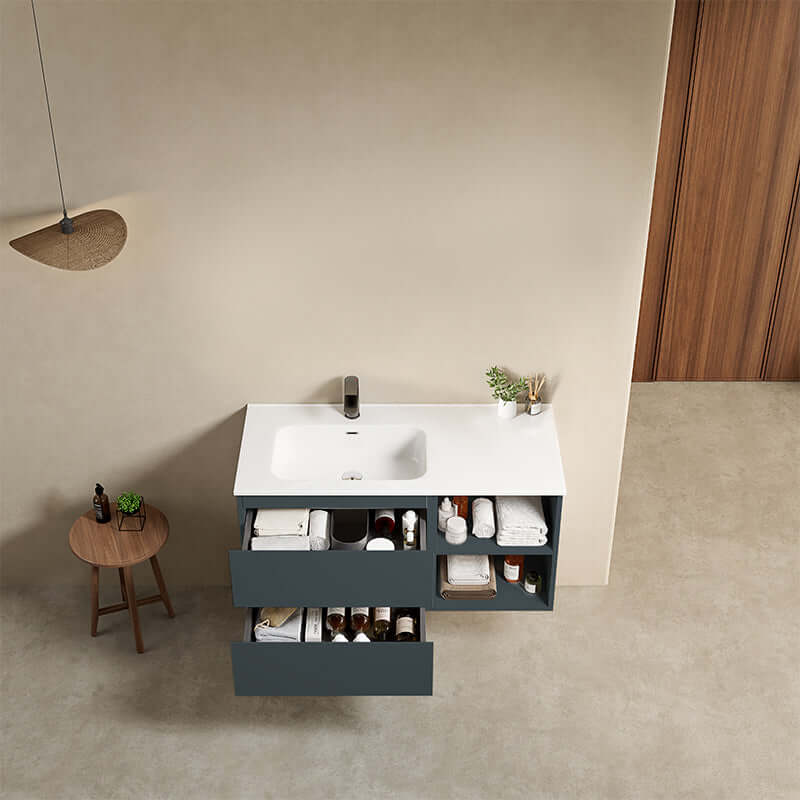 Mobile bagno sospeso 100 cm Blu Mare Lavabo a Sinistra in Ceramica Senza Specchio - Fiji Paint Plus