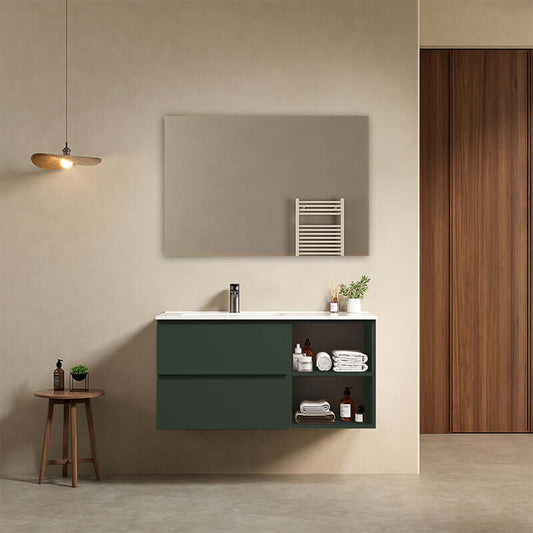 Mobile bagno sospeso 100 cm Verde Comodoro Lavabo a Sinistra in Ceramica Specchio Quadro - Fiji Paint Plus