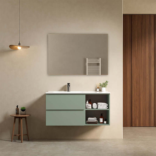 Mobile bagno sospeso 100 cm Verde Salvia Lavabo a Sinistra in Ceramica Specchio Quadro - Fiji Paint Plus